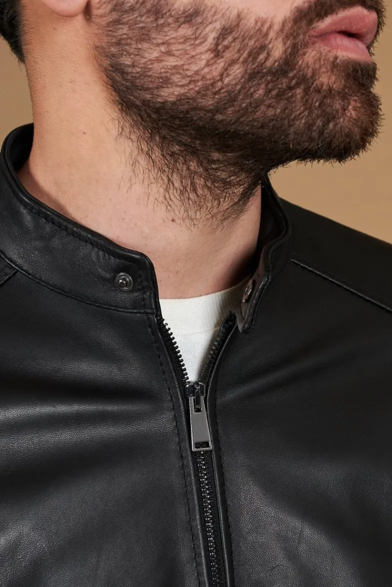 Uomo D'Arienzo Ted - Giacca in pelle nera nappa effetto liscio collo coreana