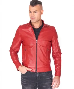 Uomo D'Arienzo Ted - Giacca in pelle rossa nappa effetto liscio collo coreana