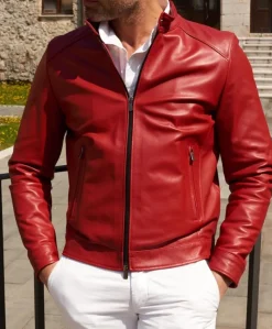 Uomo D'Arienzo Ted - Giacca in pelle rossa nappa effetto liscio collo coreana