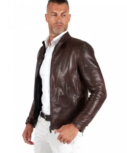 Uomo D'Arienzo Ted - Giacca in pelle testa di moro effetto vintage collo coreana