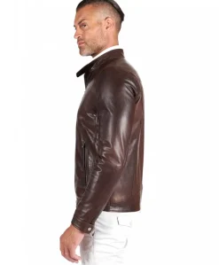 Uomo D'Arienzo Ted - Giacca in pelle testa di moro effetto vintage collo coreana