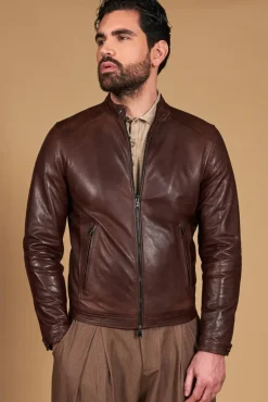 Uomo D'Arienzo Ted - Giacca in pelle testa di moro effetto vintage collo coreana