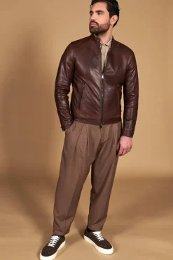 Uomo D'Arienzo Ted - Giacca in pelle testa di moro effetto vintage collo coreana