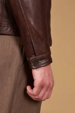 Uomo D'Arienzo Ted - Giacca in pelle testa di moro effetto vintage collo coreana