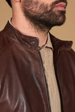 Uomo D'Arienzo Ted - Giacca in pelle testa di moro effetto vintage collo coreana