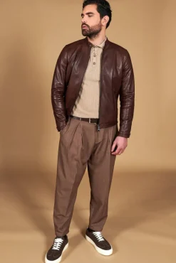 Uomo D'Arienzo Ted - Giacca in pelle testa di moro effetto vintage collo coreana
