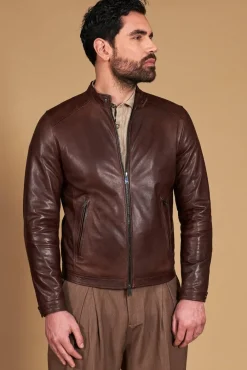 Uomo D'Arienzo Ted - Giacca in pelle testa di moro effetto vintage collo coreana