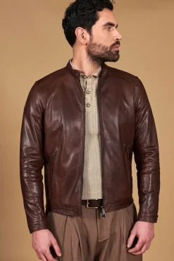 Uomo D'Arienzo Ted - Giacca in pelle testa di moro effetto vintage collo coreana