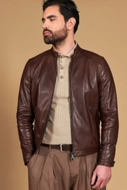 Uomo D'Arienzo Ted - Giacca in pelle testa di moro effetto vintage collo coreana