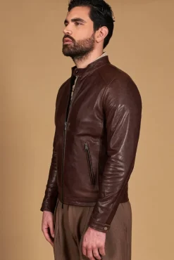 Uomo D'Arienzo Ted - Giacca in pelle testa di moro effetto vintage collo coreana