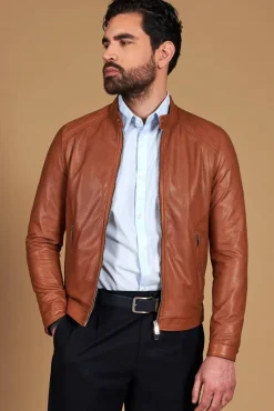 Uomo D'Arienzo Ted - Giacca in pelle traforata color cuoio nappa effetto liscio