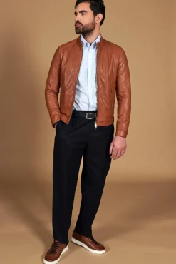 Uomo D'Arienzo Ted - Giacca in pelle traforata color cuoio nappa effetto liscio