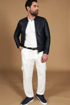 Uomo D'Arienzo Ted - Giacca in pelle traforata blu nappa effetto liscio