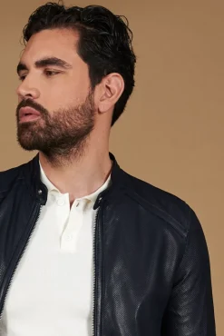 Uomo D'Arienzo Ted - Giacca in pelle traforata blu nappa effetto liscio