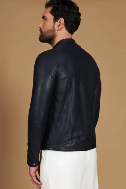 Uomo D'Arienzo Ted - Giacca in pelle traforata blu nappa effetto liscio