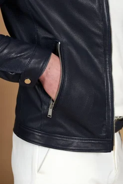 Uomo D'Arienzo Ted - Giacca in pelle traforata blu nappa effetto liscio