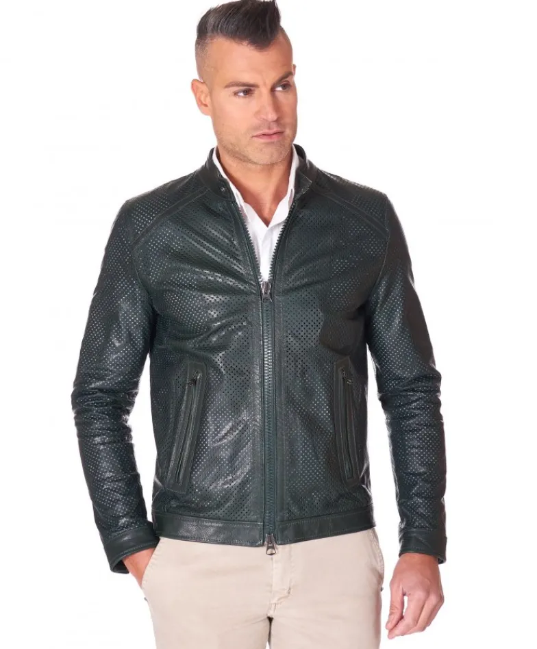 Uomo D'Arienzo Ted - Giacca in pelle traforata verde nappa effetto liscio