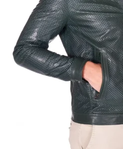 Uomo D'Arienzo Ted - Giacca in pelle traforata verde nappa effetto liscio