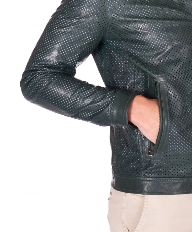 Uomo D'Arienzo Ted - Giacca in pelle traforata verde nappa effetto liscio
