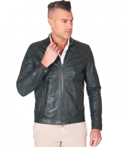 Uomo D'Arienzo Ted - Giacca in pelle traforata verde nappa effetto liscio