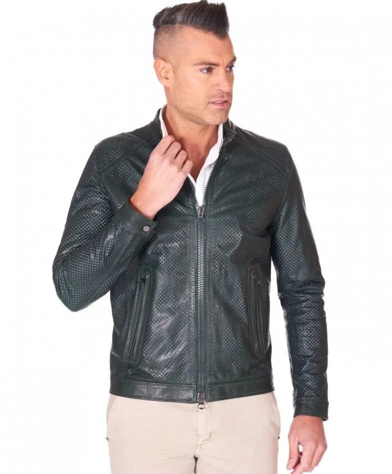 Uomo D'Arienzo Ted - Giacca in pelle traforata verde nappa effetto liscio