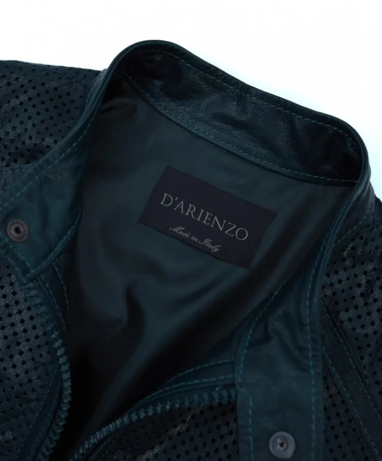 Uomo D'Arienzo Ted - Giacca in pelle traforata verde nappa effetto liscio