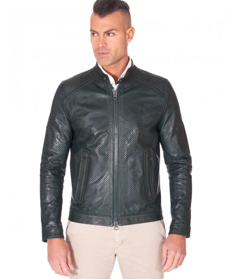 Uomo D'Arienzo Ted - Giacca in pelle traforata verde nappa effetto liscio