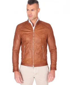 Uomo D'Arienzo Ted - Giacca in pelle traforata cuoio nappa effetto liscio