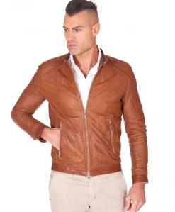 Uomo D'Arienzo Ted - Giacca in pelle traforata cuoio nappa effetto liscio