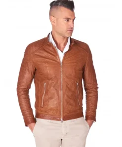 Uomo D'Arienzo Ted - Giacca in pelle traforata cuoio nappa effetto liscio