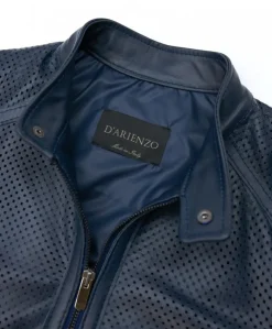 Uomo D'Arienzo Ted - Giacca in pelle traforata blu nappa effetto liscio