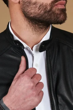 Uomo D'Arienzo Ted - Giacca in pelle traforata nera nappa effetto liscio