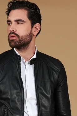 Uomo D'Arienzo Ted - Giacca in pelle traforata nera nappa effetto liscio