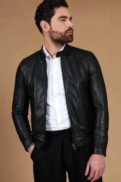 Uomo D'Arienzo Ted - Giacca in pelle traforata nera nappa effetto liscio