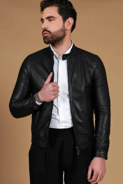 Uomo D'Arienzo Ted - Giacca in pelle traforata nera nappa effetto liscio