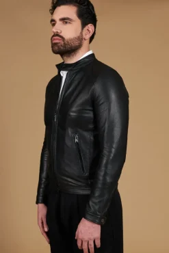 Uomo D'Arienzo Ted - Giacca in pelle traforata nera nappa effetto liscio