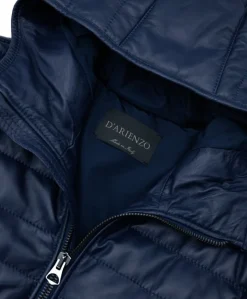 Uomo D'Arienzo Teo - Piumino in pelle blu con cappuccio