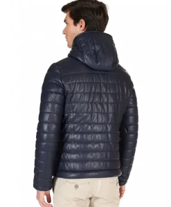 Uomo D'Arienzo Teo - Piumino in pelle blu con cappuccio
