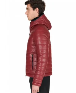 Uomo D'Arienzo Teo - Piumino in pelle bordeaux con cappuccio