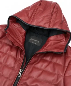 Uomo D'Arienzo Teo - Piumino in pelle bordeaux con cappuccio