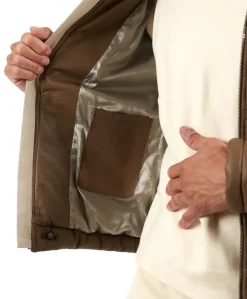 Uomo D'Arienzo Teo - Piumino in pelle colore fango con cappuccio bordo a contrasto