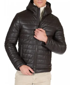 Uomo D'Arienzo Teo - Piumino in pelle marrone con cappuccio