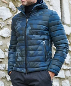 Uomo D'Arienzo Teo - Piumino in pelle mimetica blu con cappuccio