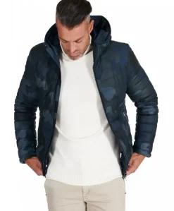 Uomo D'Arienzo Teo - Piumino in pelle mimetica blu con cappuccio
