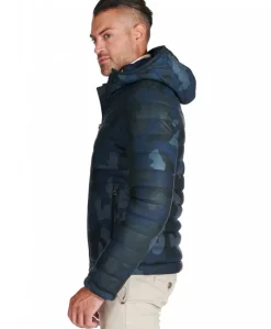 Uomo D'Arienzo Teo - Piumino in pelle mimetica blu con cappuccio