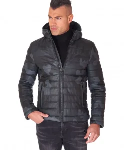 Uomo D'Arienzo Teo - Piumino in pelle mimetica con cappuccio