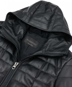 Uomo D'Arienzo Teo - Piumino in pelle nera con cappuccio