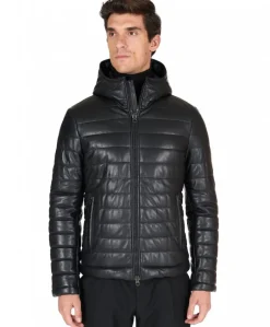 Uomo D'Arienzo Teo - Piumino in pelle nera con cappuccio