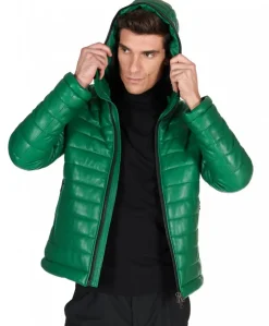 Uomo D'Arienzo Teo - Piumino in pelle verde con cappuccio