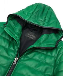 Uomo D'Arienzo Teo - Piumino in pelle verde con cappuccio